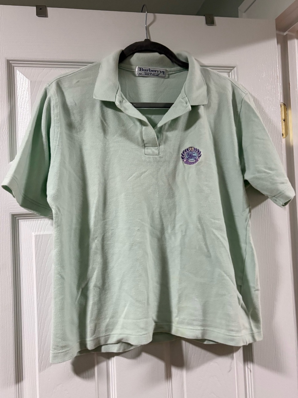 Burberry Mint Green Polo with Embroidered Crest